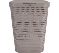Rotho Country Panier à linge 55l avec couvercle en rotin, Plastique (PP) sans BPA, cappuccino, 55l (42.0 x 32.2 x 57.7 cm)