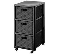 Rotho Conteneur à roulettes Country – 3 tiroirs, plastique PP sans BPA, anthracite, 3×A4/18l