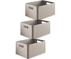 Rotho Country Ensemble de 3 boîtes de rangement 18l en rotin, Plastique (PP) sans BPA, cappuccino, 3 x A4/18l (36.8 x 27.8 x 19.1 cm)