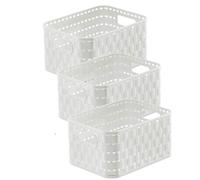 Rotho Country Ensemble de 3 boîtes de rangement 2l en rotin, Plastique (PP) sans BPA, blanc, 3 x A6/2l (18.3 x 13.7 x 9.8 cm)