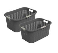 Rotho Country Lot de 2 paniers à linge de 40 l, en plastique (PP) sans BPA, 40 l (58,0 x 38,9 x 25,1 cm) (anthracite)