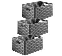 Rotho Country Lot de 3 boîtes de Rangement 18 l Aspect rotin, Plastique (PP) sans BPA, Anthracite, 3 x A4/18L, (36,8 x 27,8 x 19,1 cm), 3