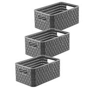 Rotho Country Lot de 3 boîtes de Rangement 6 l Aspect rotin, Plastique (PP) sans BPA, Anthracite, 3 x A5/6L, (28 x 18,5 x 12,6 cm), 3