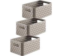 Rotho Country Lot de 3 boîtes de rangement 6l en rotin, Plastique (PP) sans BPA, cappuccino, 3 x A5/6l (28.0 x 18.5 x 12.6 cm)