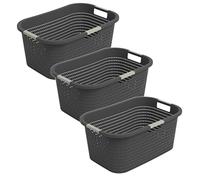 Rotho Country Lot de 3 paniers à linge 40L, plastique (PP), anthracite, 40L (58,0 x 38,9 x 25,1 cm) (Anthracite)