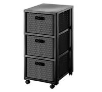 Rotho Country Meuble de rangement 3 tiroirs format A4 3 x 18 L anthracite | Boîte de rangement en plastique, 3 bacs amovibles, 4 roulettes, aspect rotin, format A4, rangement mobile pour la maison