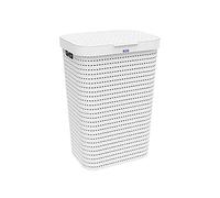Rotho Country Panier à linge 55l avec couvercle en rotin, Plastique (PP) sans BPA, blanc, 55l (42.0 x 32.2 x 57.7 cm)