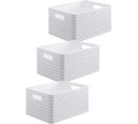 Rotho Country Lot de 3 boîtes de rangement 6l en rotin, Plastique (PP) sans BPA, blanc, 3 x A5/6l (28.0 x 18.5 x 12.6 cm)