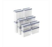 Rotho, DOMINO Lot de 12 boîtes de conservation, boîtes à saupoudrer et en vrac avec couvercle hermétique, passent au lave-vaisselle, transparent/bleu