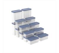Rotho, DOMINO Lot de 18 boîtes de conservation avec couvercle hermétique, passent au lave-vaisselle, transparent/bleu