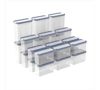 Rotho DOMINO Lot de 24 boîtes de conservation, boîtes à saupoudrer et en vrac avec couvercle hermétique, passent au lave-vaisselle, transparent/bleu