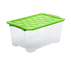 Rotho Evo Safe Keeping Boîte de Stockage 44 l avec Couvercle, Plastique (PP) sans BPA, Transparent / Vert, 44 l (59,0 X 39,5 X 28,0 cm)