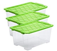 Rotho Evo Safe Keeping Ensemble de 3 boîtes de rangement 44l avec couvercle, plastique de qualité alimentaire (PP) sans BPA, verte/transparente, 3 x 44l (59.0 x 39.5 x 28.0 cm)