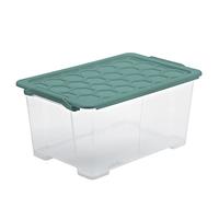 Rotho Evo Safe Keeping Evo Safe Keeping Boîte de rangement 44 l avec couvercle, plastique de qualité alimentaire (PP) sans BPA, transparent/turquoise, 44 l (59,0 x 39,5 x 28,0 cm)