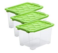 Rotho Evo Safe Keeping Lot de 3 boîtes de rangement 15 l avec couvercle, plastique de qualité alimentaire (PP) sans BPA, transparent/vert, 15 l (39,3 x 28,3 x 23,0 cm)