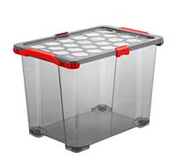 Rotho Evo Total Protection Boîte de Rangement 65L avec Couvercle et Roulettes, Plastique (PP) sans BPA, Anthracite/Rouge, 65L (59,0 x 39,5 x 41,2 cm)