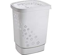 Rotho Flowers Collecteur de linge 55l avec couvercle, Plastique (PP) sans BPA, gris, 55l (44.7 x 34.7 x 60.5 cm)