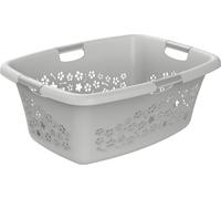 Rotho Flowers Wäschekorb 50l mit 4 Griffen, Kunststoff (PP) BPA-frei, grau, 50l (65,1 x 48,6 x 26,2 cm)