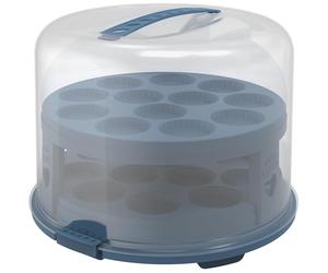 Rotho Fresh Cloche à gâteau haute avec plateaux, plastique de qualité alimentaire (PP) sans BPA, bleu/transparent, 35,5 x 34,5 x 26,0 cm