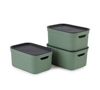 Rotho Jive Rangement cuisine 3 boîtes de 5 L avec couvercle vert/anthracite | Boîtes de rangement empilables, emboîtables, deux prises de main, couvercles assortis, PP recyclé, rangement maison