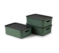 Jive Dekobox Lot de 3 boîtes de rangement 10l avec couvercle, Plastique (PP recyclé), 10l (37.5 x 27.8 x 13.5 cm), Vert