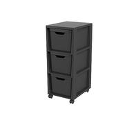 Rotho Jive Tower black Caisson roulant avec 3 tiroirs, 3 x 16l (37.9 x 30.4 x 32.9 cm)