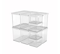 Rotho LOFT Ensemble de 10 Boîtes de Rangement avec Couvercle de Différentes Tailles, Plastique, transparent-blanc, 4x 2,1 l, 2x 1,0 l, 4x0,5 l