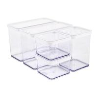 Rotho Loft Ensemble de 5 Boîtes de Rangement avec Couvercle de Différentes Tailles, Plastique (PP) sans BPA, Transparent / Blanc, 2 X 2,1L, 1 X 1,0L, 2 X 0,5 l (30,0 X 21,0 X 15,0 cm)