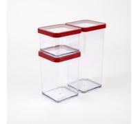 Rotho Loft Lot de 3 boîtes de rangement en plastique alimentaire (SAN) sans BPA, transparent/rouge, 1 x 0,5 l + 1 x 1 l + 1 x 1,5 l (21,2 x 11,4 x 23,5 cm)