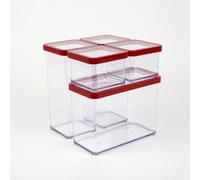 Rotho Loft Lot de 5 Boites de Conservation avec Couvercles Différentes Tailles Plastique Alimentaire (SAN) Sans BPA Transparent/Rouge 2 x 1.5L + 2 x 0.5L + 1 x 2.1L (21.4 x 21.4 x 23.5 cm)