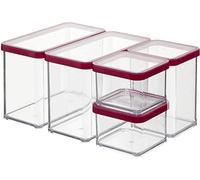 Rotho Loft Lot de 5 Boîtes de Rangement Hermétiques sans BPA - Rouge | Boîtes Alimentaires Hermétiques, Boîtes de Rangement en Plastique, Joint d’Étanchéité, Transparentes, Lave-Vaisselle