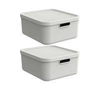 Rotho Lot de 2 boîtes de rangement Albula avec couvercle 20 l | Boîte pratique avec 2 poignées | fermeture sécurisée | empilables et peu encombrantes | faciles à entretenir | crème-blanc