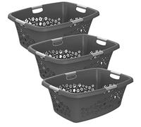Rotho Lot de 3 paniers à linge Flowers 50 l, plastique (PP) sans BPA, anthracite, 3 x 50 l, (65,1 x 49 x 26,2 cm), 3