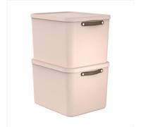 Rotho Maloja Lot de 2 boîtes de rangement 55 l avec couvercle Rose 53,5 x 40 x 34 cm
