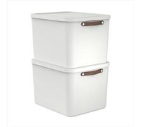 Rotho Maloja Lot de 2 boîtes de rangement avec couvercle 55 L avec poignées, 53,5 x 40 x 34 cm (L x l x H), blanc