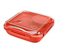 Rotho Memory B3 Lunchbox 1,1l avec couverts et récipient séparé, Plastique (PP) sans BPA, rouge, 1.1l (19.5 x 19.5 x 6.5 cm)
