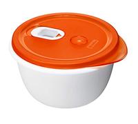Rotho Micro Clever Bol pour micro-ondes 1,6 l avec couvercle et valve, Plastique (PP) sans BPA, rouge/blanc, 1.6l (19.0 x 19.0 x 10.5 cm)