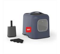 Rotho MyPet Bea Litière pour chats avec couvercle et pelle, en plastique (PP recyclé), bleu, (51,0 x 39,5 x 44,3 cm)