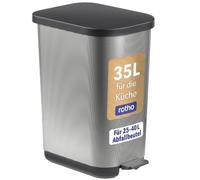 Rotho Orbe Poubelle à Pédale avec Couvercle 35 l | Aspect Inox | Fermeture Silencieuse avec Amortisseur | Pour Sacs 25-40 l | Anti-fuite | Carbon Metallic