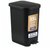 Rotho Orbe Poubelle à pédale avec couvercle 35 L | Poubelle de cuisine, salle de bain, atelier | avec amortisseur pour fermeture silencieuse | pour sacs 25-40 L | avec protection anti-fuite | noire