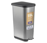 Rotho Orbe Poubelle Cuisine 55 L avec Couvercle à Pédale Carbon Metallic