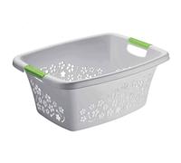 Rotho Panier à Linge „Fleurs“ 25ltr. Gris/Vert Robuste Empilable Fleurs Bac Neuf