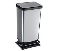 Rotho Paso Poubelle 40l avec pédale et couvercle, Plastique (PP) sans BPA, argent métallisé, 40l (35,3 x 29,5 x 67,6 cm)