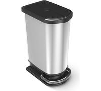 Rotho Paso Poubelle 50l pour le tri des déchets avec couvercle et pédale, plastique (PP) sans BPA, argent métallisé, 50l (44.0 x 29.0 x 67.0 cm)