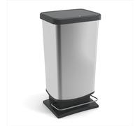 Rotho PASO Poubelle avec couvercle 40 l, pédale stable en métal, plastique, argent, 35,3 x 29,5 x 67,6 cm (L x l x H)