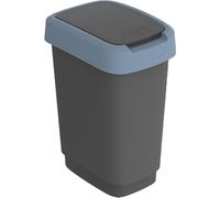 Rotho Twist - Poubelle swing - 10 l - Avec couvercle pivotant et rabattable - En plastique - Pour tri sélectif des déchets - Sans BPA - Noir/bleu foncé