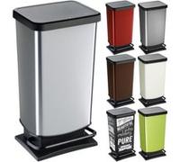 ROTHO Poubelle à pédale PASO 40 litres carré blanc crème métallisé Poubelle pour une élimination facile des déchets Blanc G
