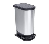 Rotho Poubelle Paso 50 l pour le tri des déchets avec couvercle et pédale, plastique (PP) sans BPA, argent métallisé, 50 l (44,0 x 29,0 x 67,0 cm)