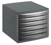 Rotho Quadra Boîte à tiroirs / boîte de bureau à 6 tiroirs, Plastique (PS) sans BPA, noir, (36.5 x 28.0 x 25.0 cm)