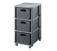 Rotho Conteneur à roulettes Country – 3 tiroirs, plastique PP sans BPA, anthracite, 3×A4/18l